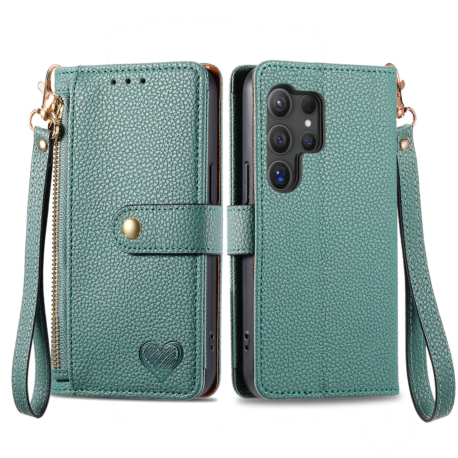 For Samsung Galaxy S24 Ultra RFID Blocking Case Zipper Pocket PU+TPU Phone Cover - Green