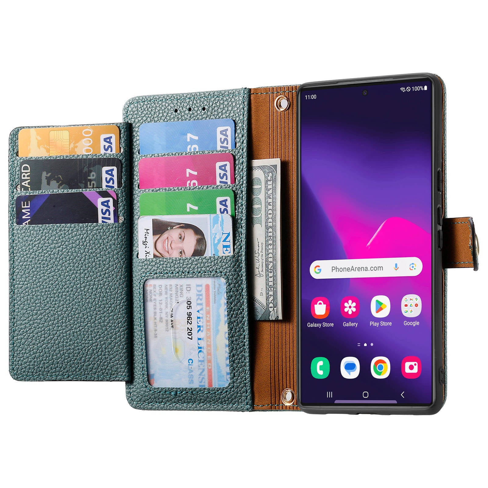 For Samsung Galaxy S24 Ultra RFID Blocking Case Zipper Pocket PU+TPU Phone Cover - Green