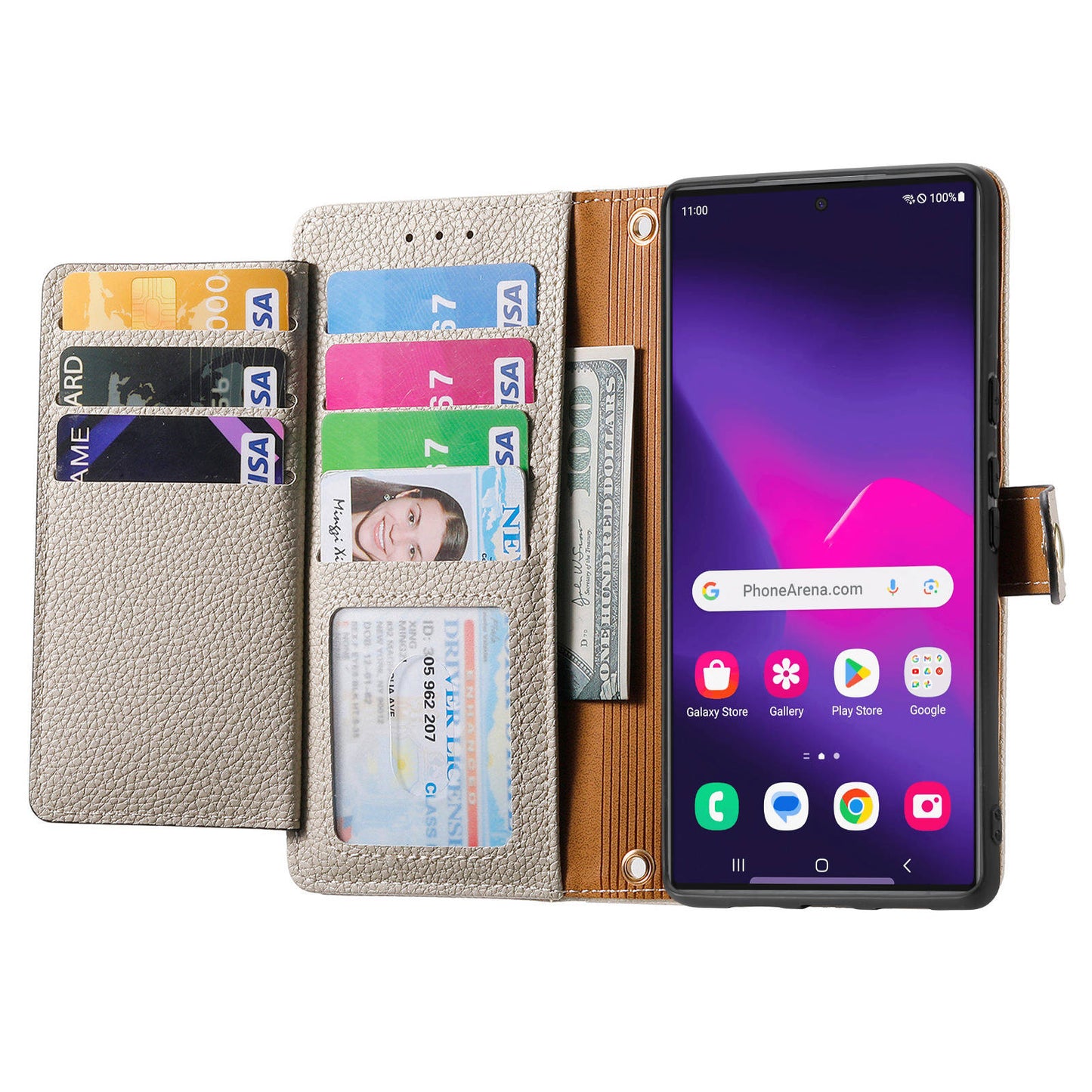 For Samsung Galaxy S24 Ultra RFID Blocking Case Zipper Pocket PU+TPU Phone Cover - Grey