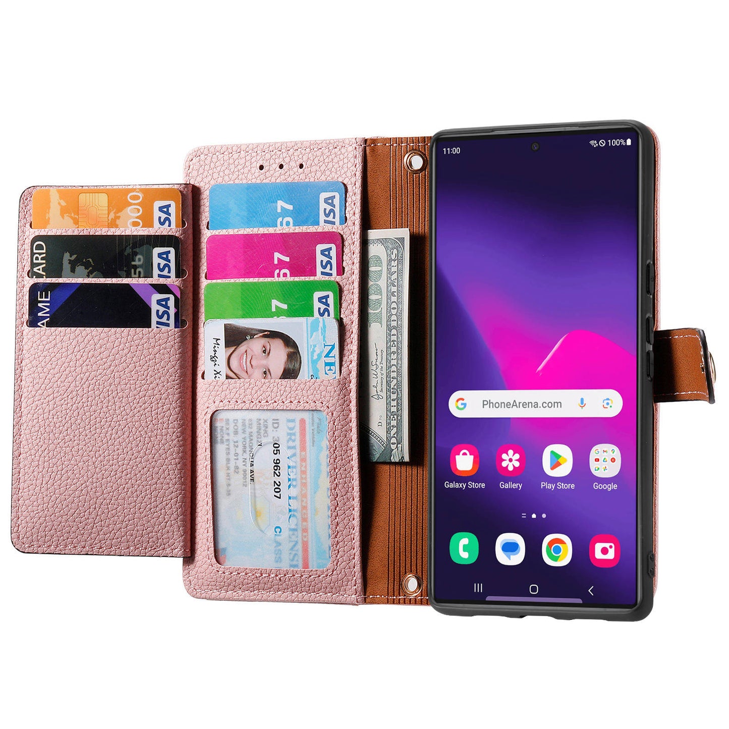 For Samsung Galaxy S24 Ultra RFID Blocking Case Zipper Pocket PU+TPU Phone Cover - Pink