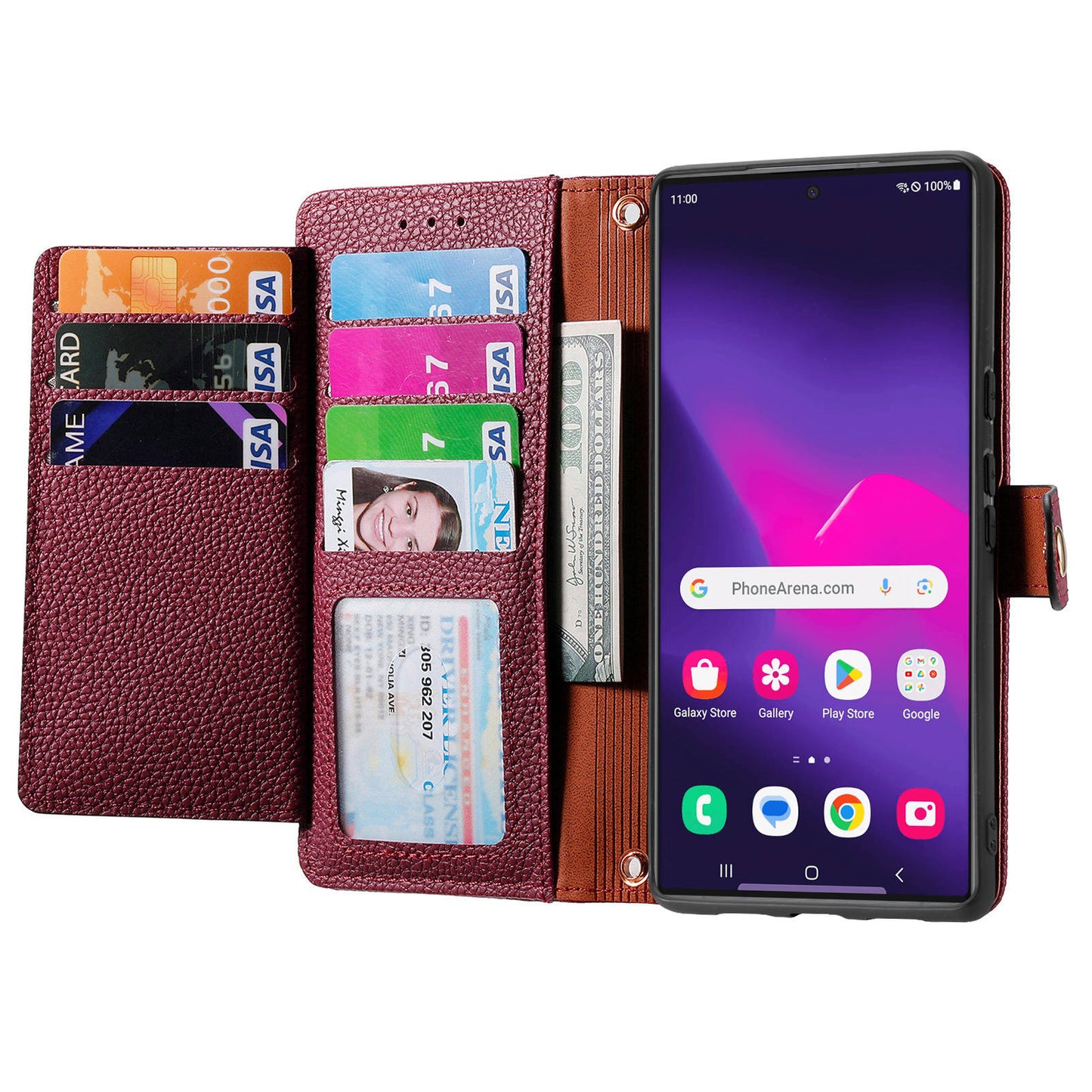 For Samsung Galaxy S24 Ultra RFID Blocking Case Zipper Pocket PU+TPU Phone Cover - Red