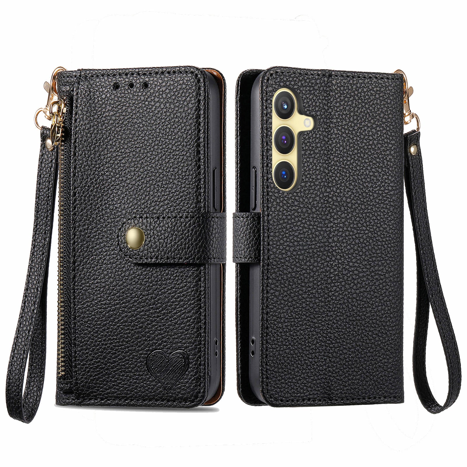 For Samsung Galaxy S24+ Leather Case RFID Blocking Zipper Wallet Phone Cover - Black