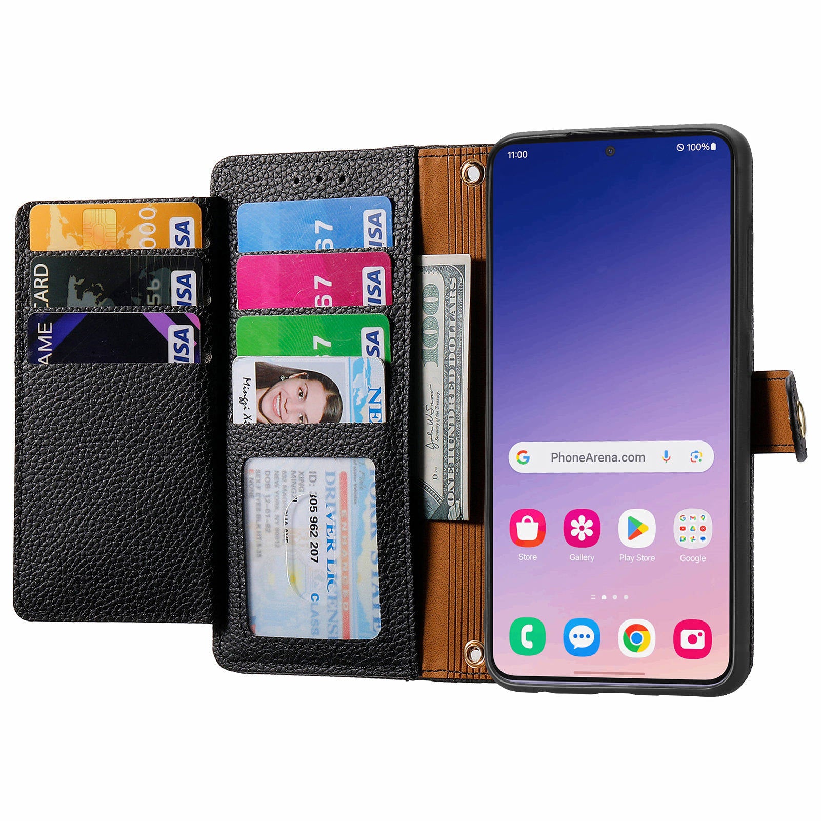 For Samsung Galaxy S24+ Leather Case RFID Blocking Zipper Wallet Phone Cover - Black