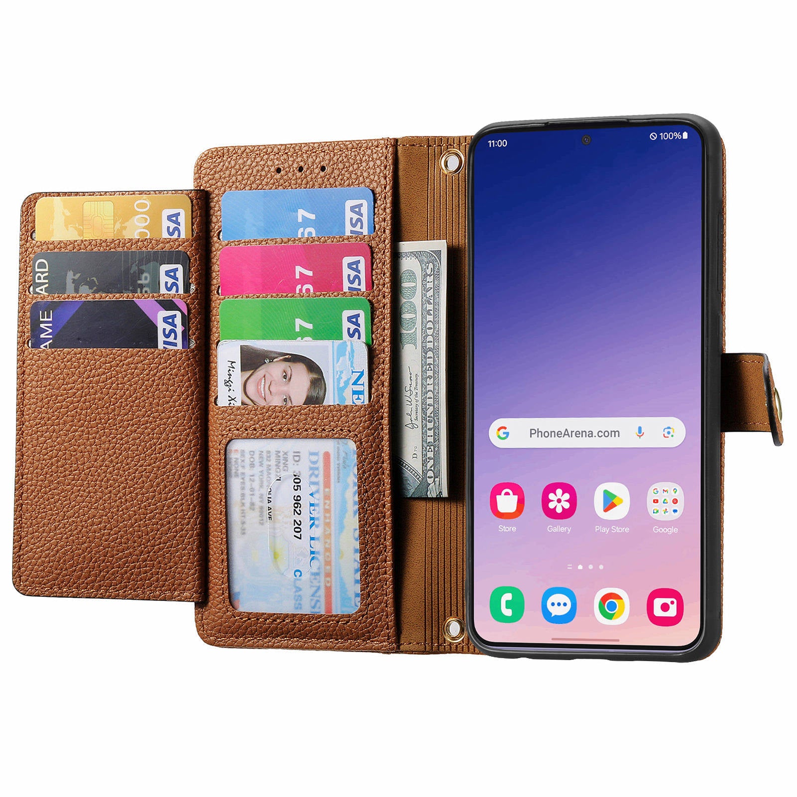 For Samsung Galaxy S24+ Leather Case RFID Blocking Zipper Walet Phone Cover - Brown