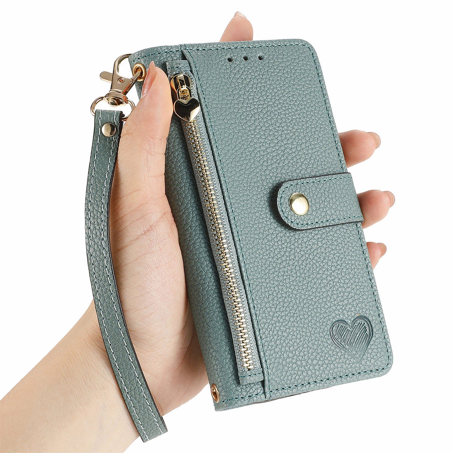 For Samsung Galaxy S24+ Leather Case RFID Blocking Zipper Walet Phone Cover - Green