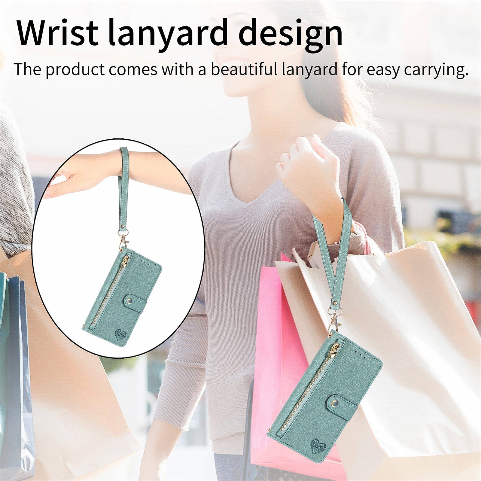 For Samsung Galaxy S24+ Leather Case RFID Blocking Zipper Walet Phone Cover - Green