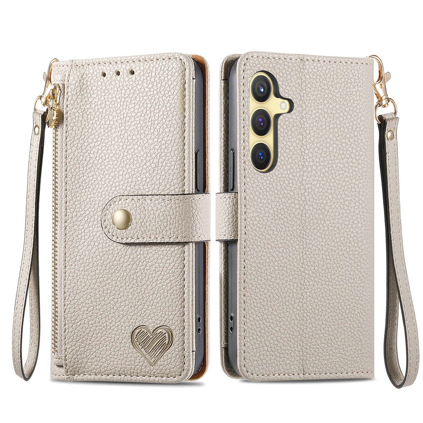 For Samsung Galaxy S24+ Leather Case RFID Blocking Zipper Walet Phone Cover - Grey
