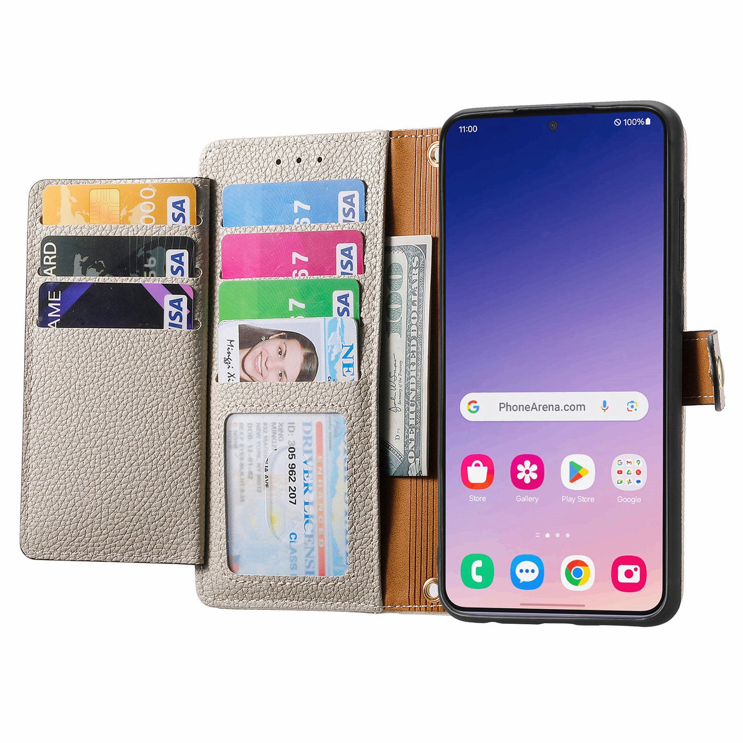 For Samsung Galaxy S24+ Leather Case RFID Blocking Zipper Walet Phone Cover - Grey