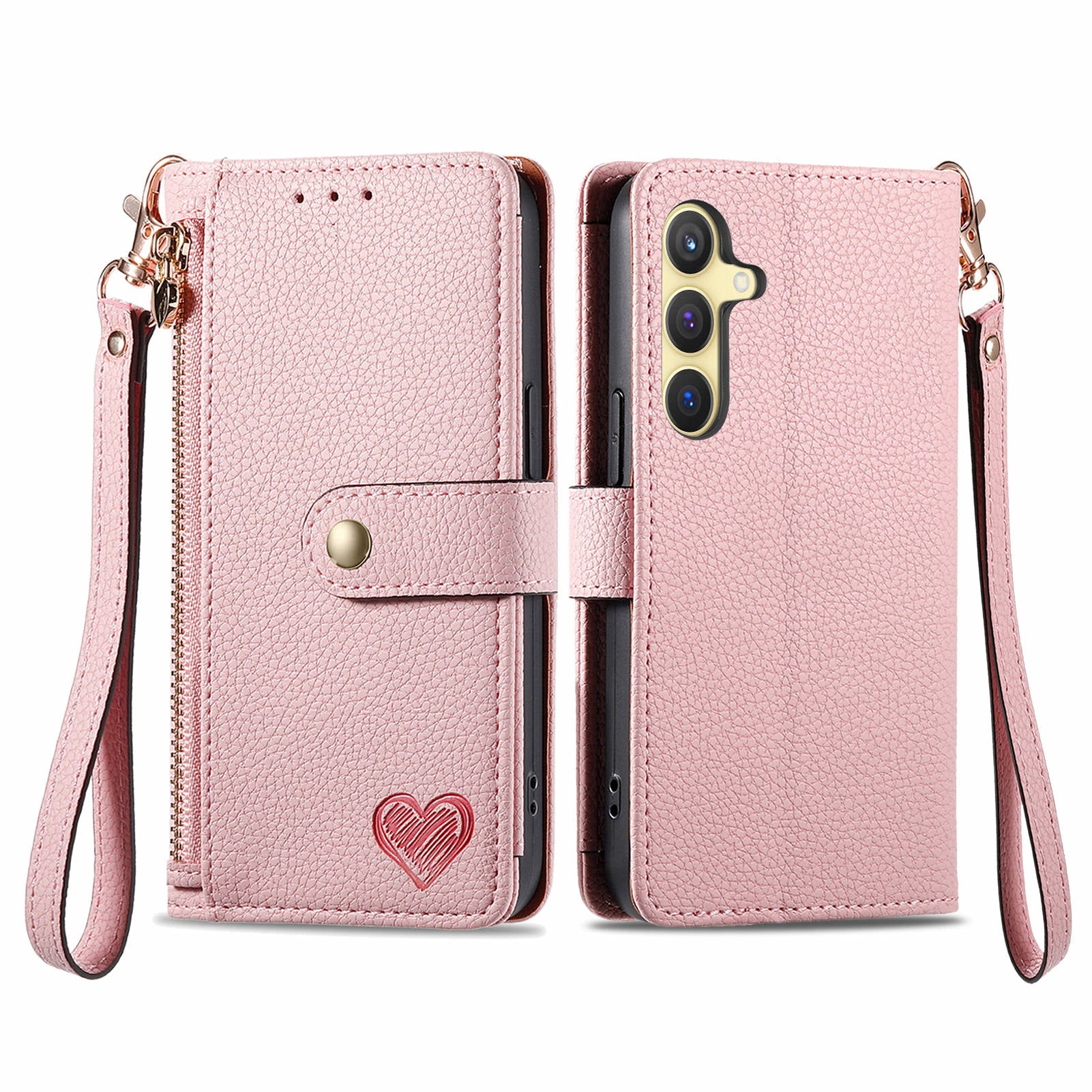 For Samsung Galaxy S24+ Leather Case RFID Blocking Zipper Walet Phone Cover - Pink