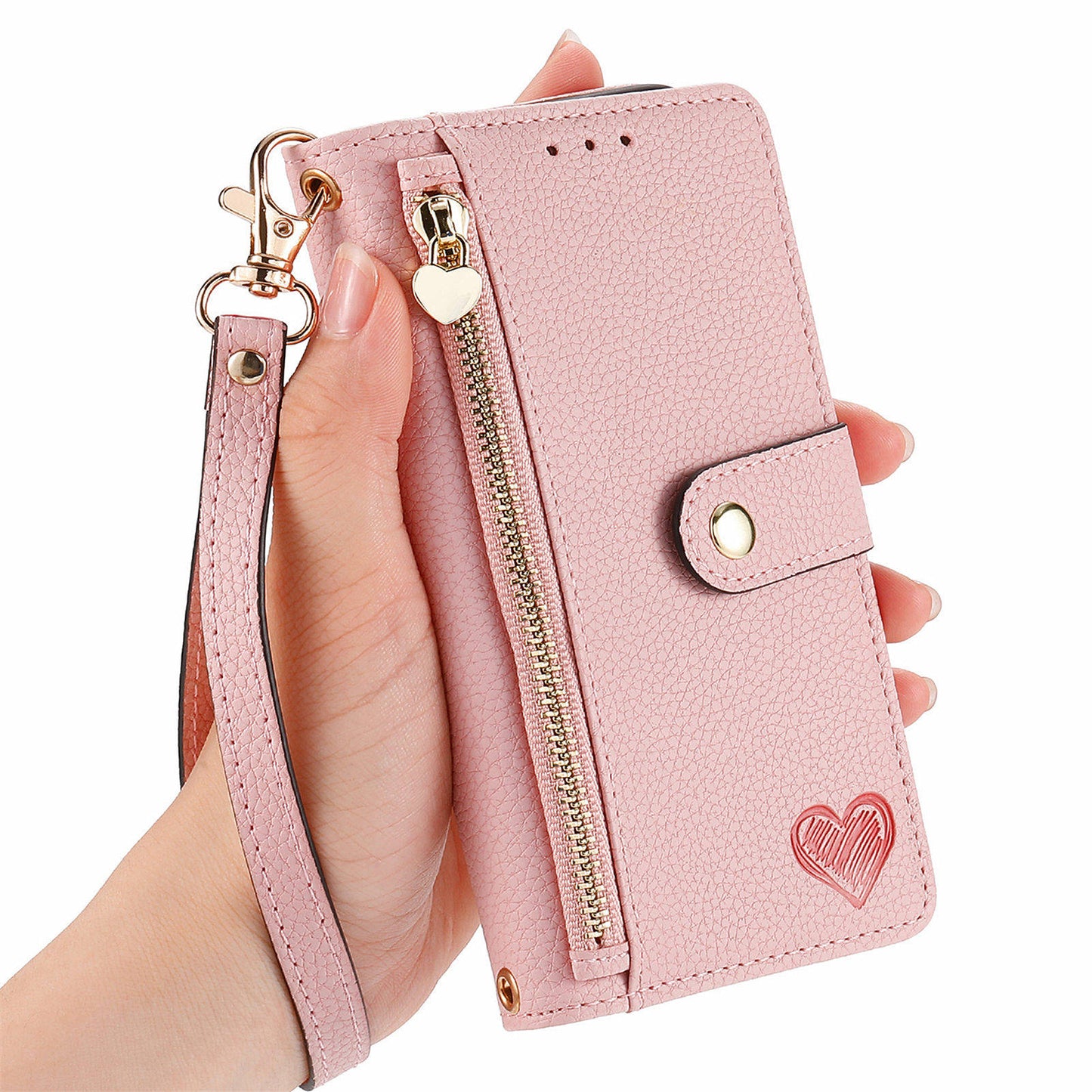 For Samsung Galaxy S24+ Leather Case RFID Blocking Zipper Walet Phone Cover - Pink