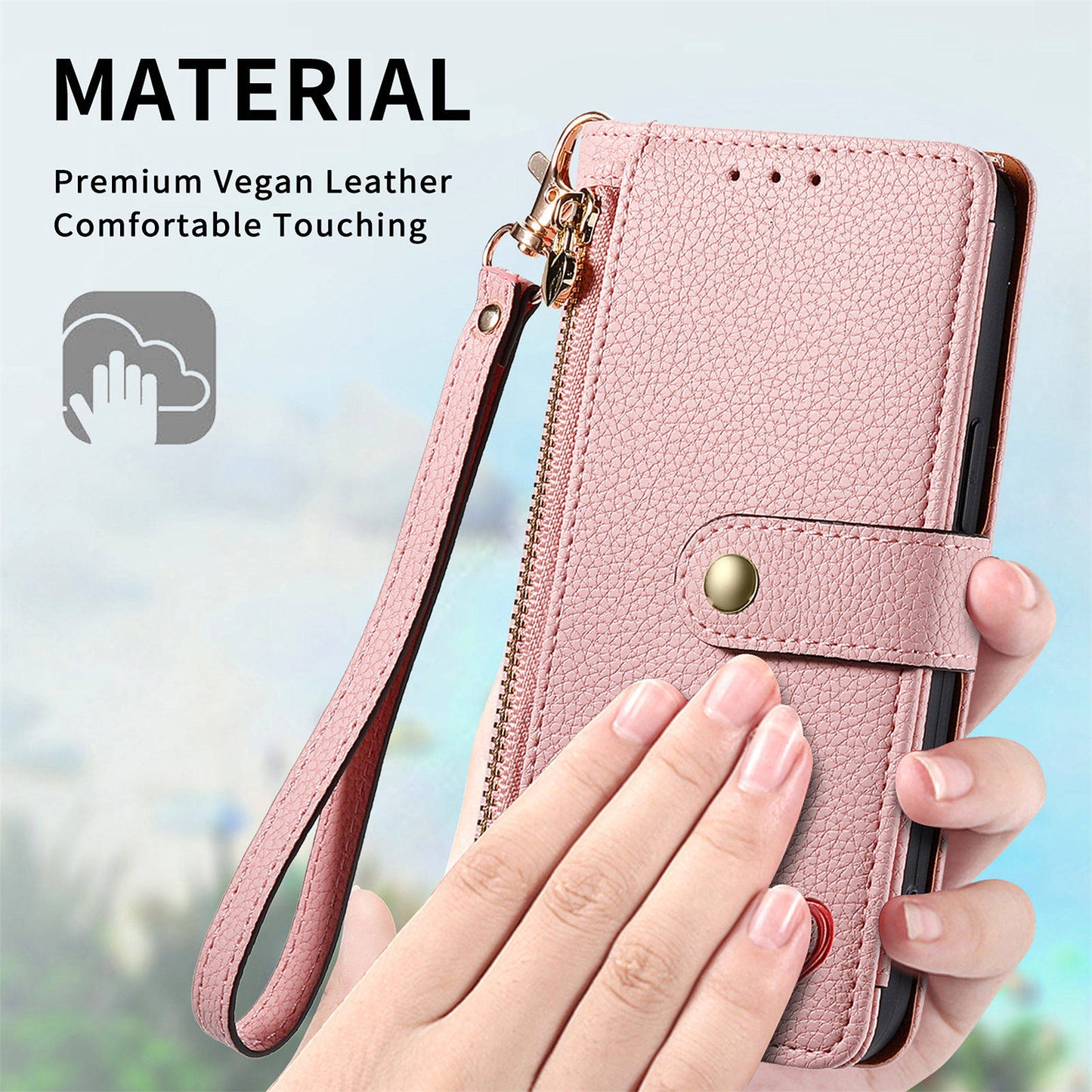 For Samsung Galaxy S24+ Leather Case RFID Blocking Zipper Walet Phone Cover - Pink