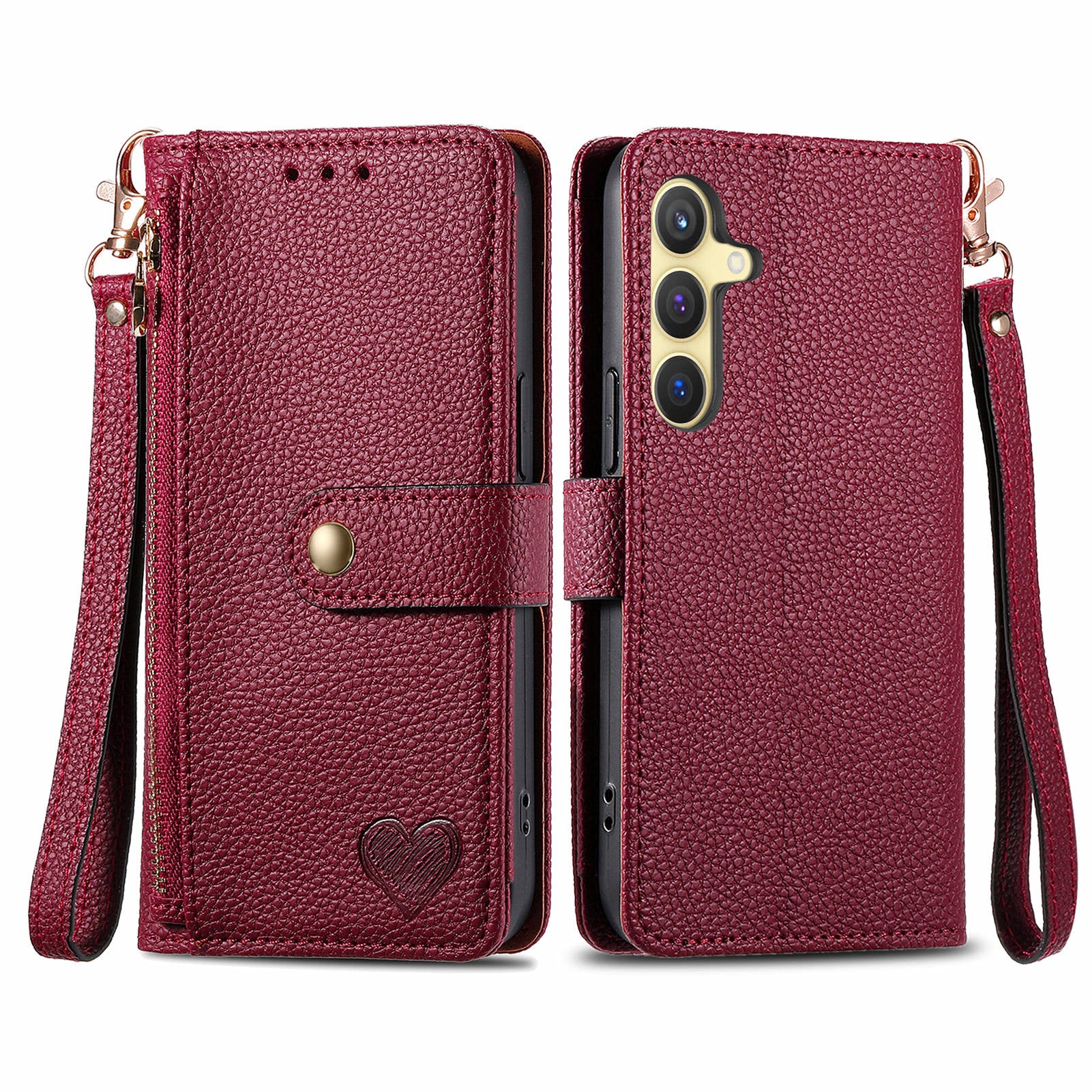 For Samsung Galaxy S24+ Leather Case RFID Blocking Zipper Walet Phone Cover - Red