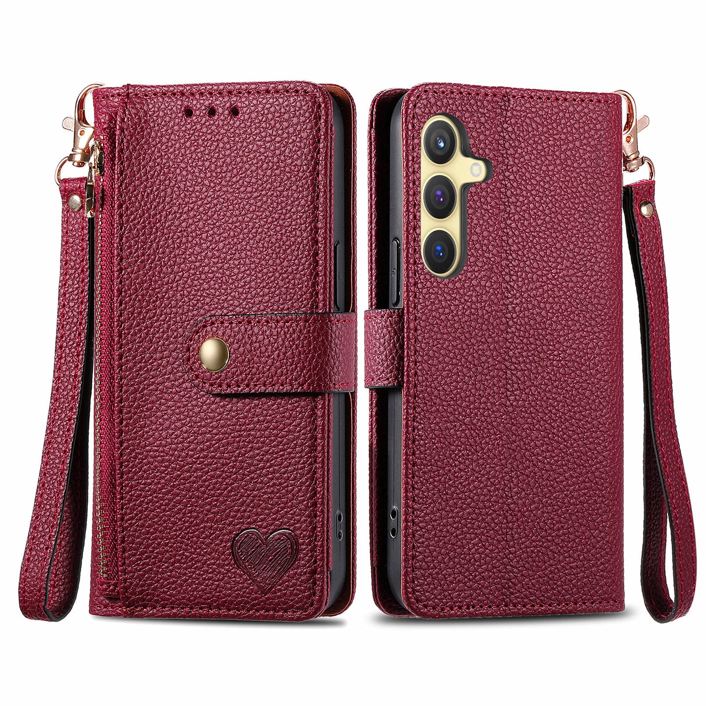 For Samsung Galaxy S24+ Leather Case RFID Blocking Zipper Walet Phone Cover - Red