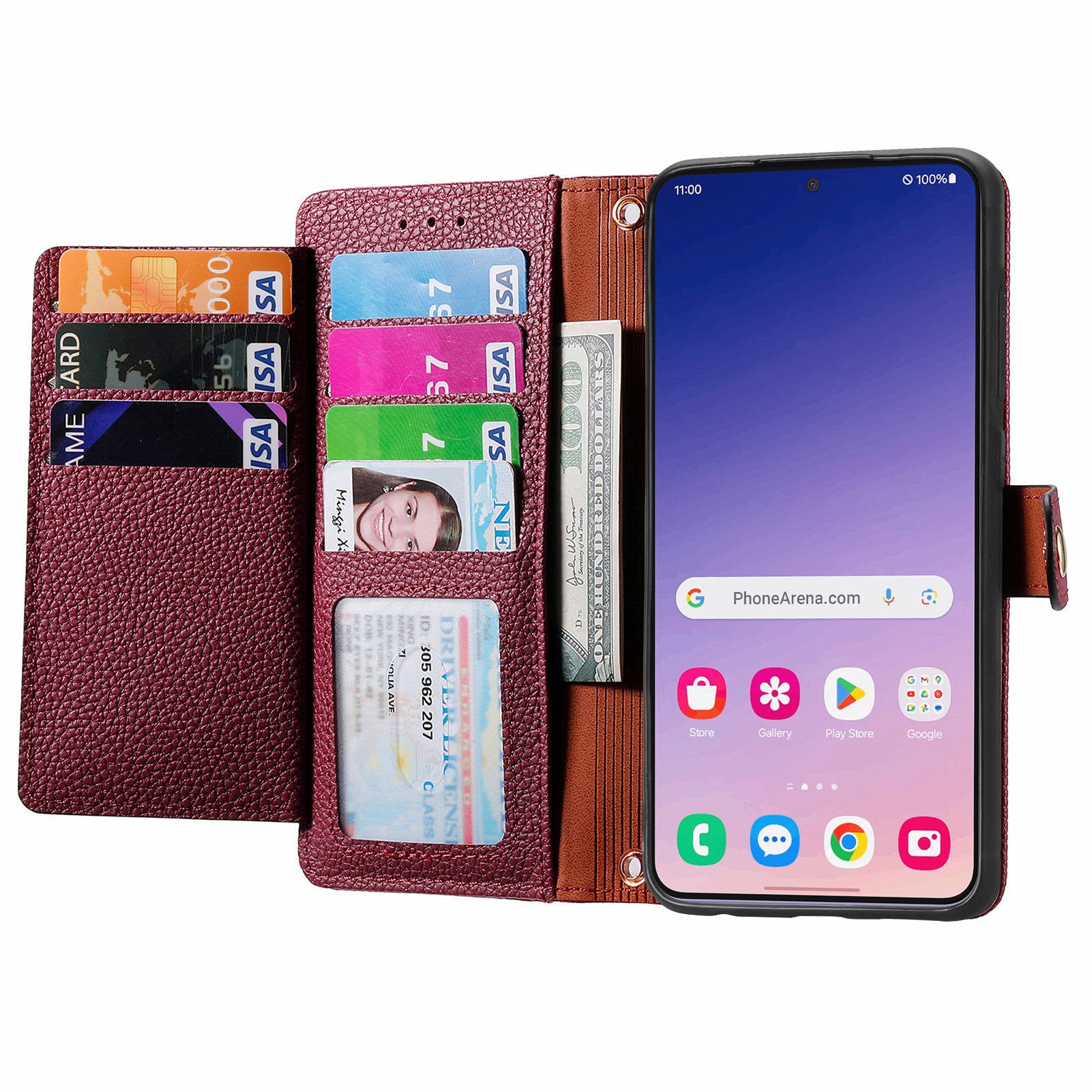 For Samsung Galaxy S24+ Leather Case RFID Blocking Zipper Walet Phone Cover - Red