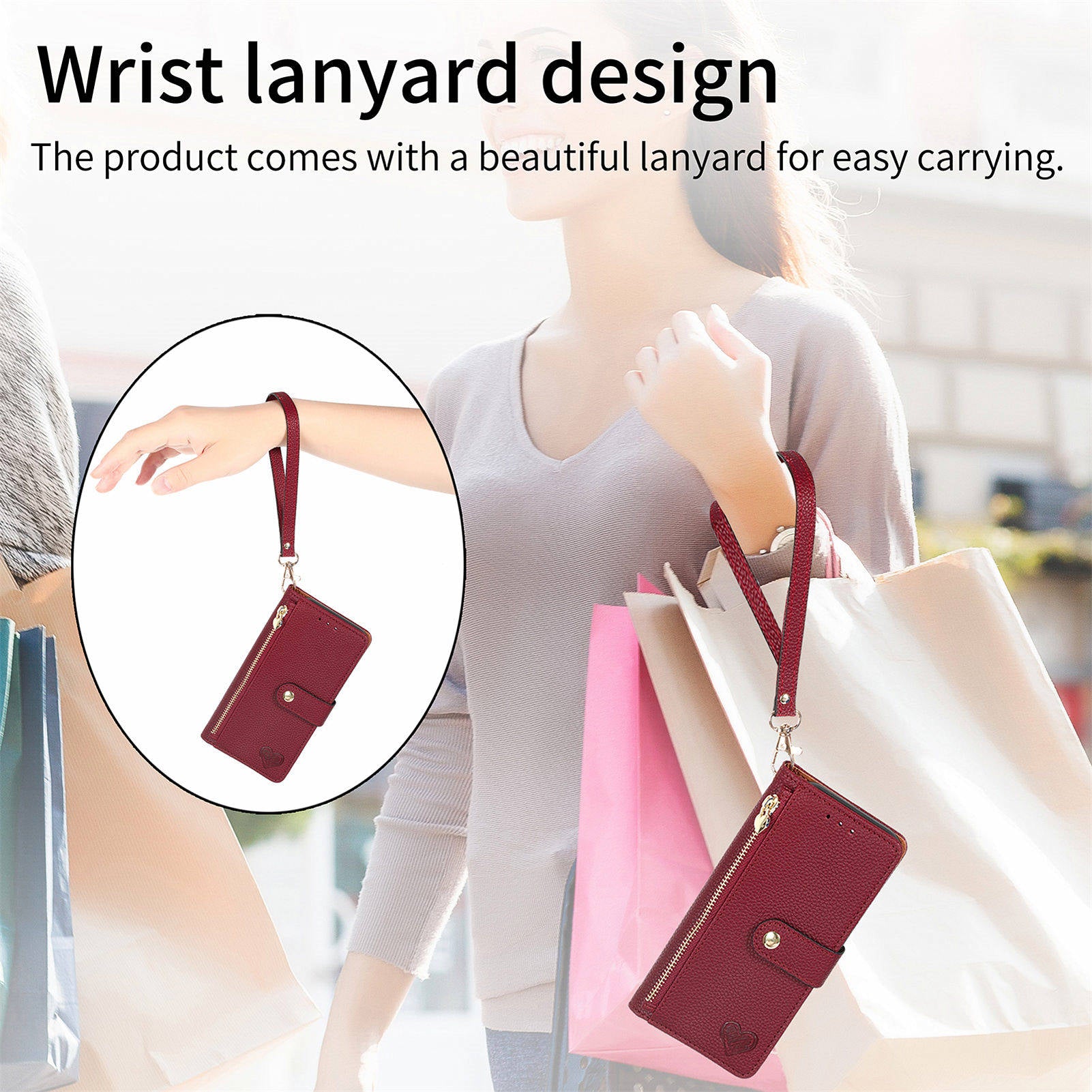 For Samsung Galaxy S24+ Leather Case RFID Blocking Zipper Walet Phone Cover - Red