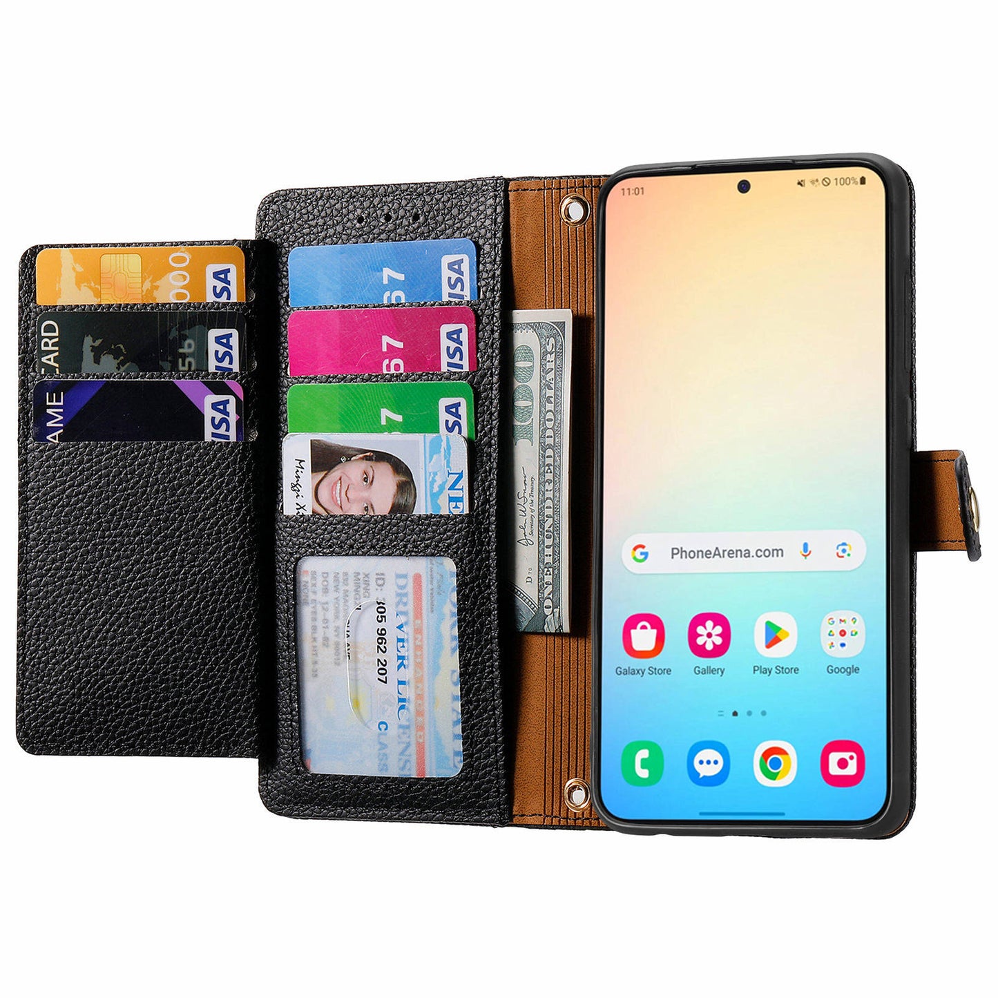 For Samsung Galaxy S24 Wallet Case RFID Blocking Leather Phone Cover - Black