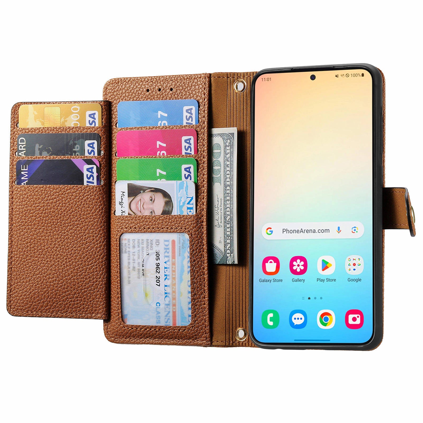 For Samsung Galaxy S24 Wallet Case RFID Blocking Leather Phone Cover - Brown