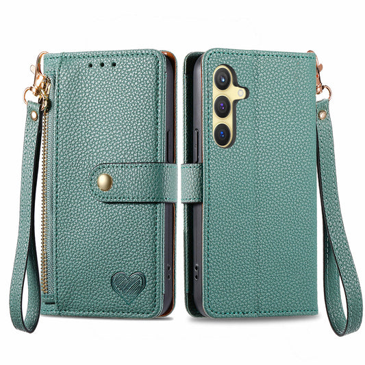 For Samsung Galaxy S24 Wallet Case RFID Blocking Leather Phone Cover - Green