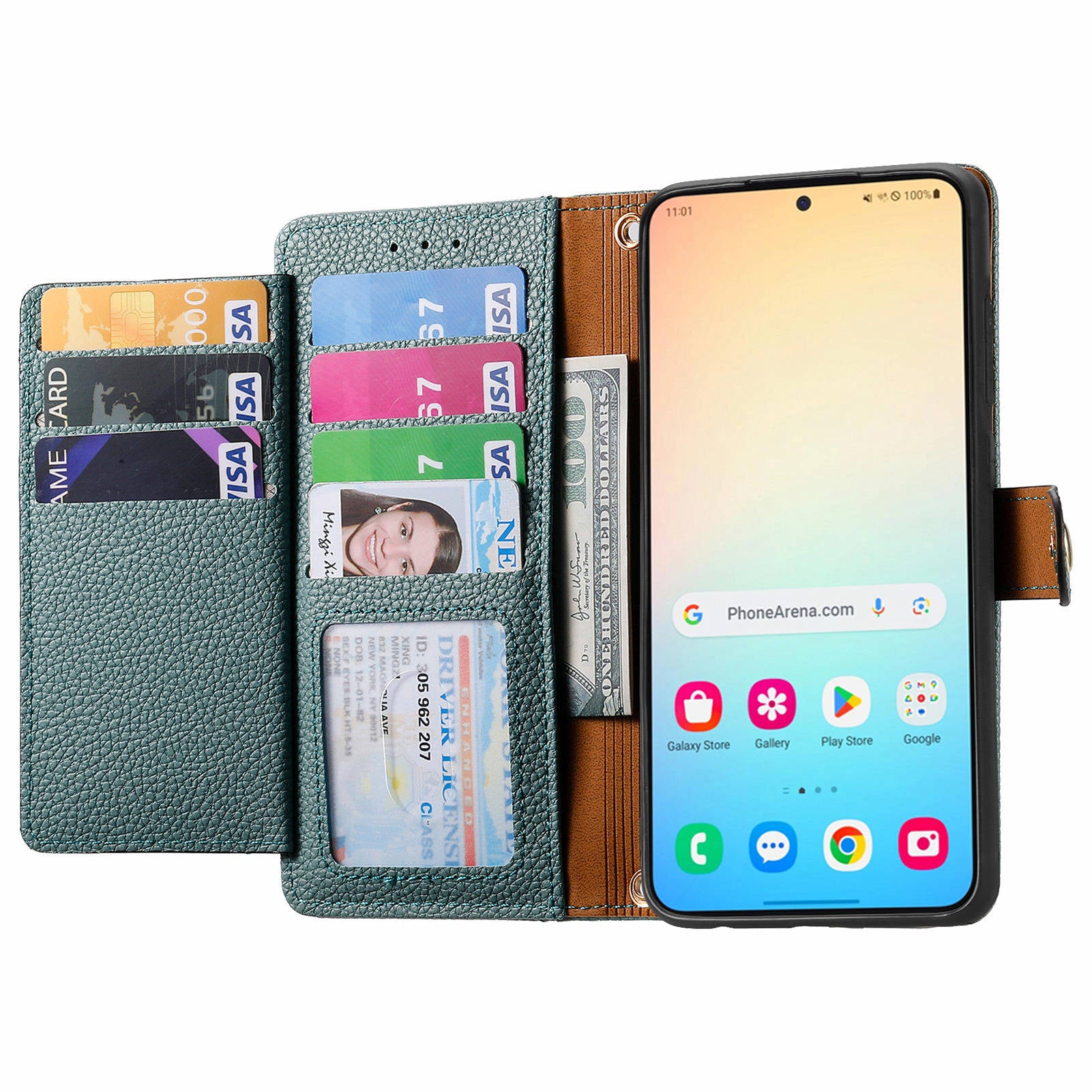 For Samsung Galaxy S24 Wallet Case RFID Blocking Leather Phone Cover - Green
