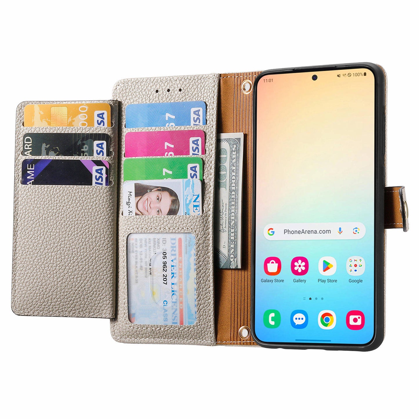 For Samsung Galaxy S24 Wallet Case RFID Blocking Leather Phone Cover - Grey