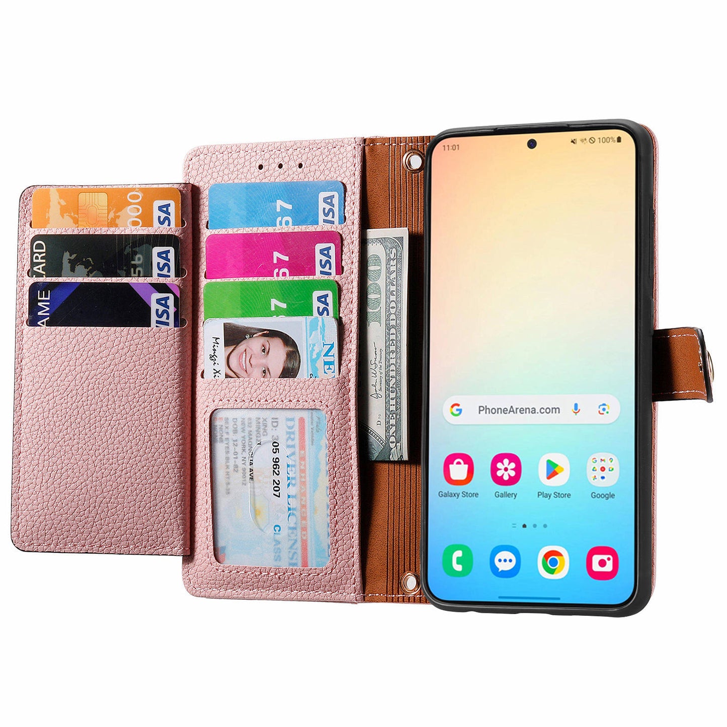 For Samsung Galaxy S24 Wallet Case RFID Blocking Leather Phone Cover - Pink