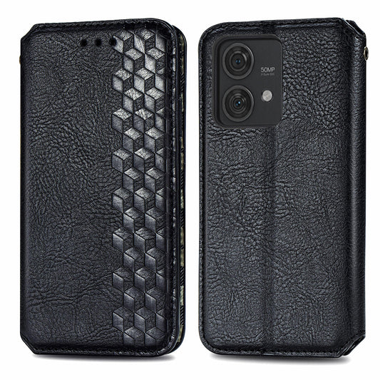 For Motorola Edge 40 Neo 5G Wallet Case Rhombus Leather Flip Cover Wholesale Cell Phone Accessories - Black