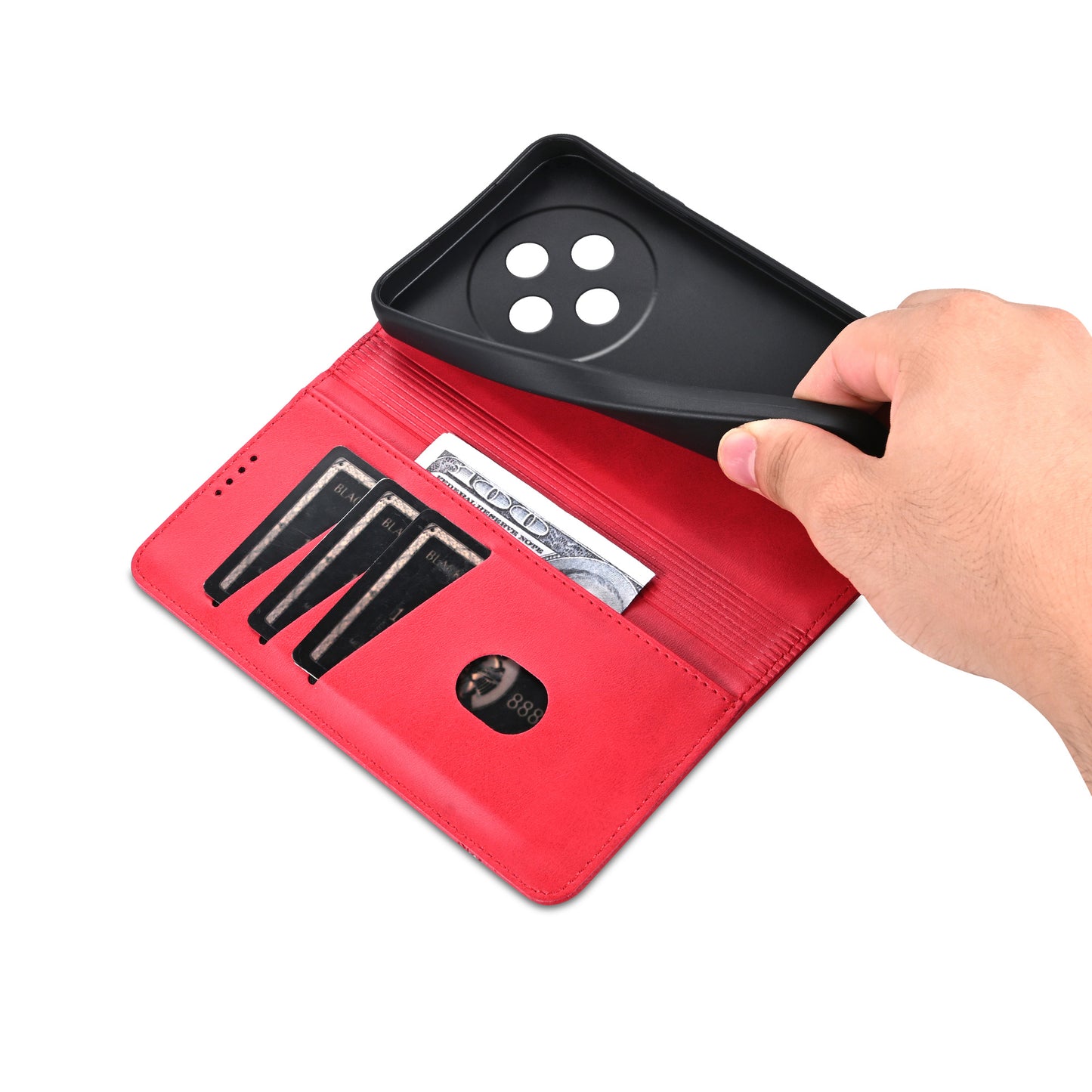AZNS For Oppo A3 Pro 5G Case PU Leather Flip Stand Wallet Phone Cover - Red
