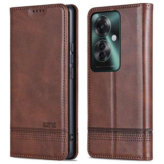 AZNS For Oppo Reno11 F 5G Case PU Leather Flip Stand Wallet Phone Cover - Coffee