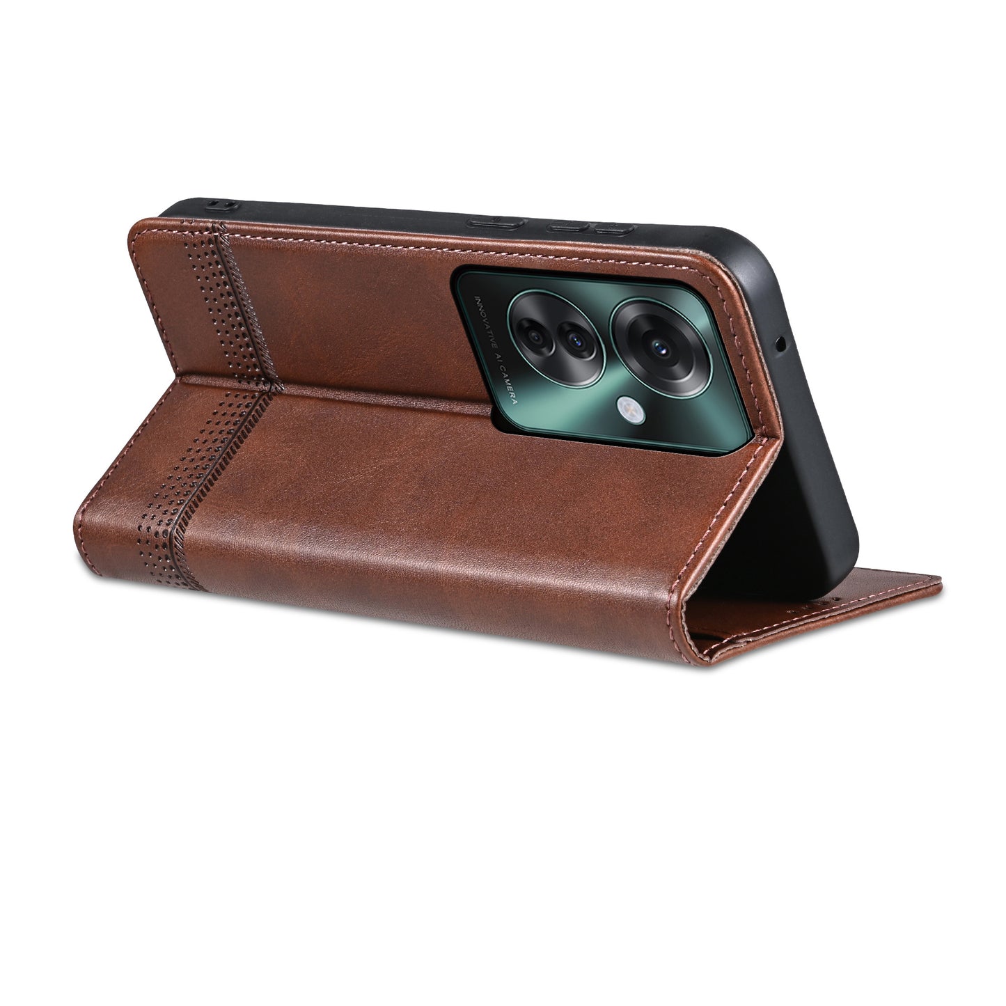 AZNS For Oppo Reno11 F 5G Case PU Leather Flip Stand Wallet Phone Cover - Coffee