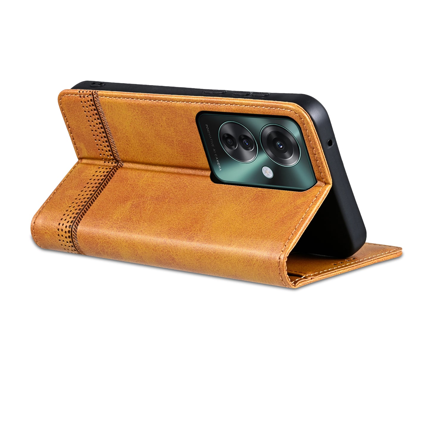 AZNS For Oppo Reno11 F 5G Case PU Leather Flip Stand Wallet Phone Cover - Brown