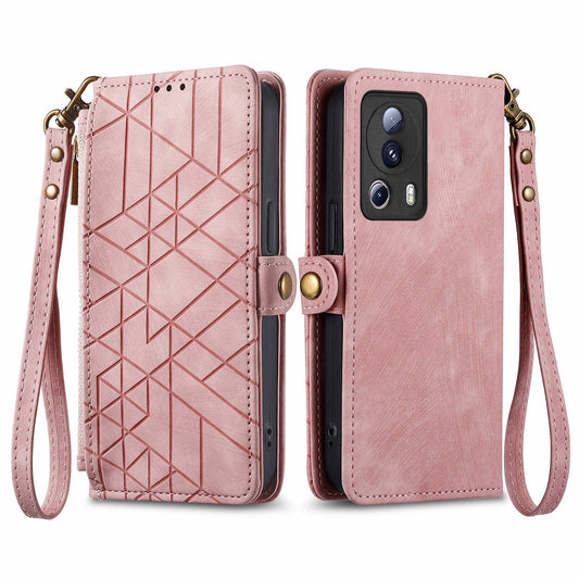 For Xiaomi 13 Lite / Civi 2 5G Case Zipper Wallet Leather Geometry Phone Cover - Pink