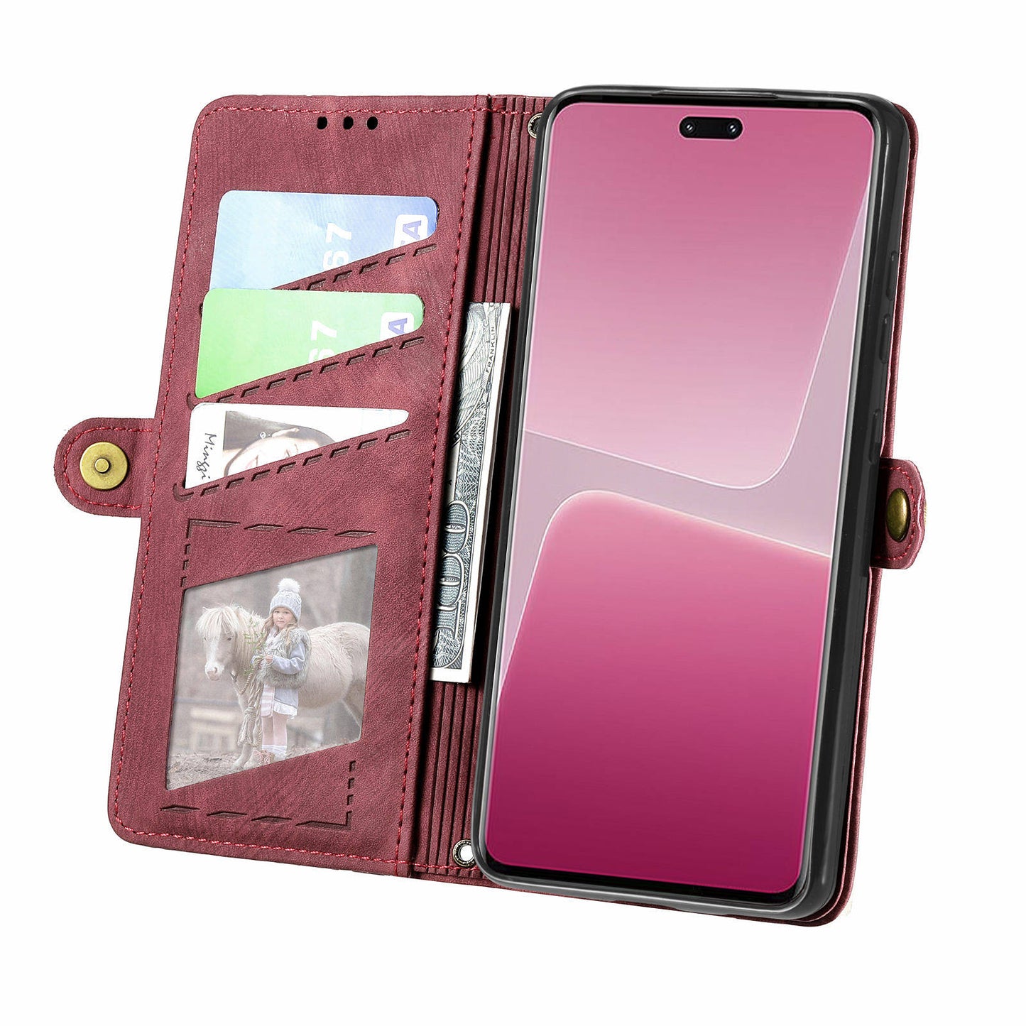 For Xiaomi 13 Lite / Civi 2 5G Case Zipper Wallet Leather Geometry Phone Cover - Red