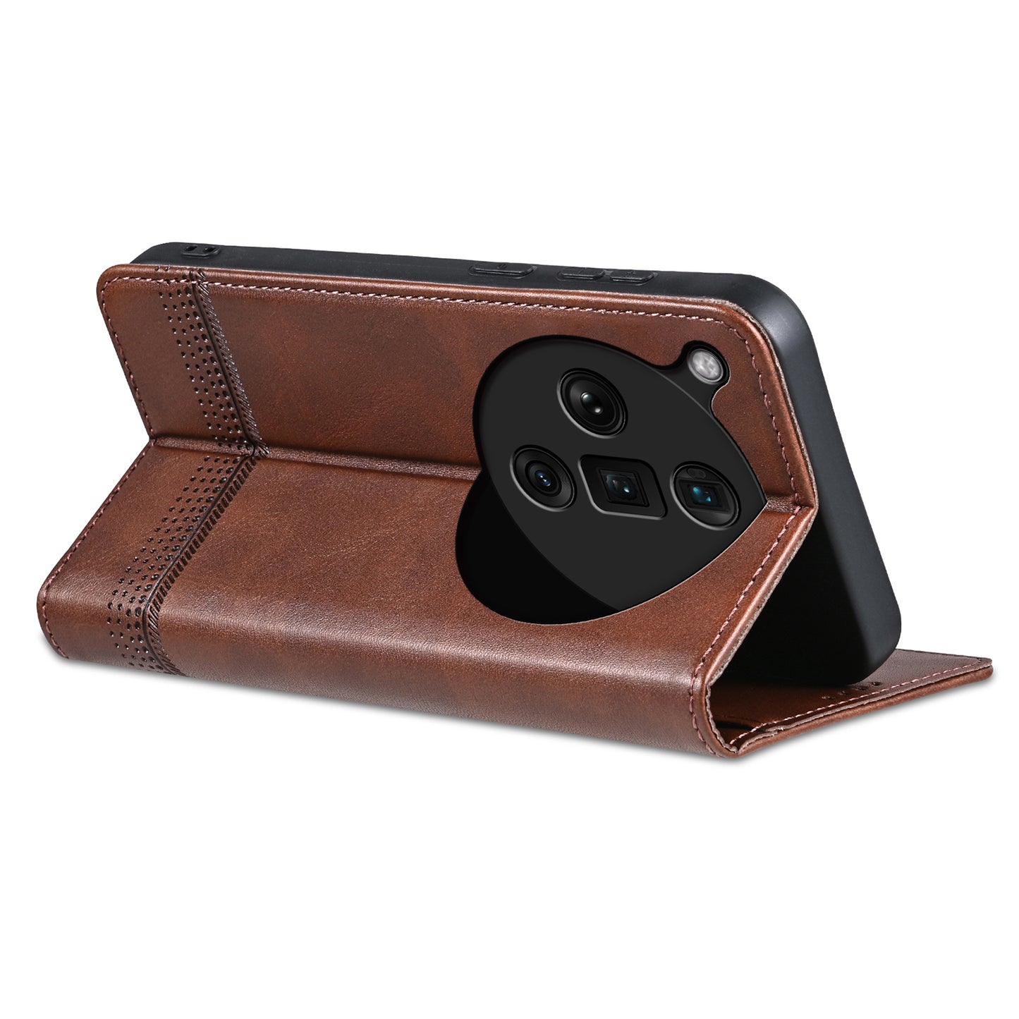 AZNS For Oppo Find X7 Ultra Wallet Case PU Leather Phone Cover Magnetic Closing - Coffee