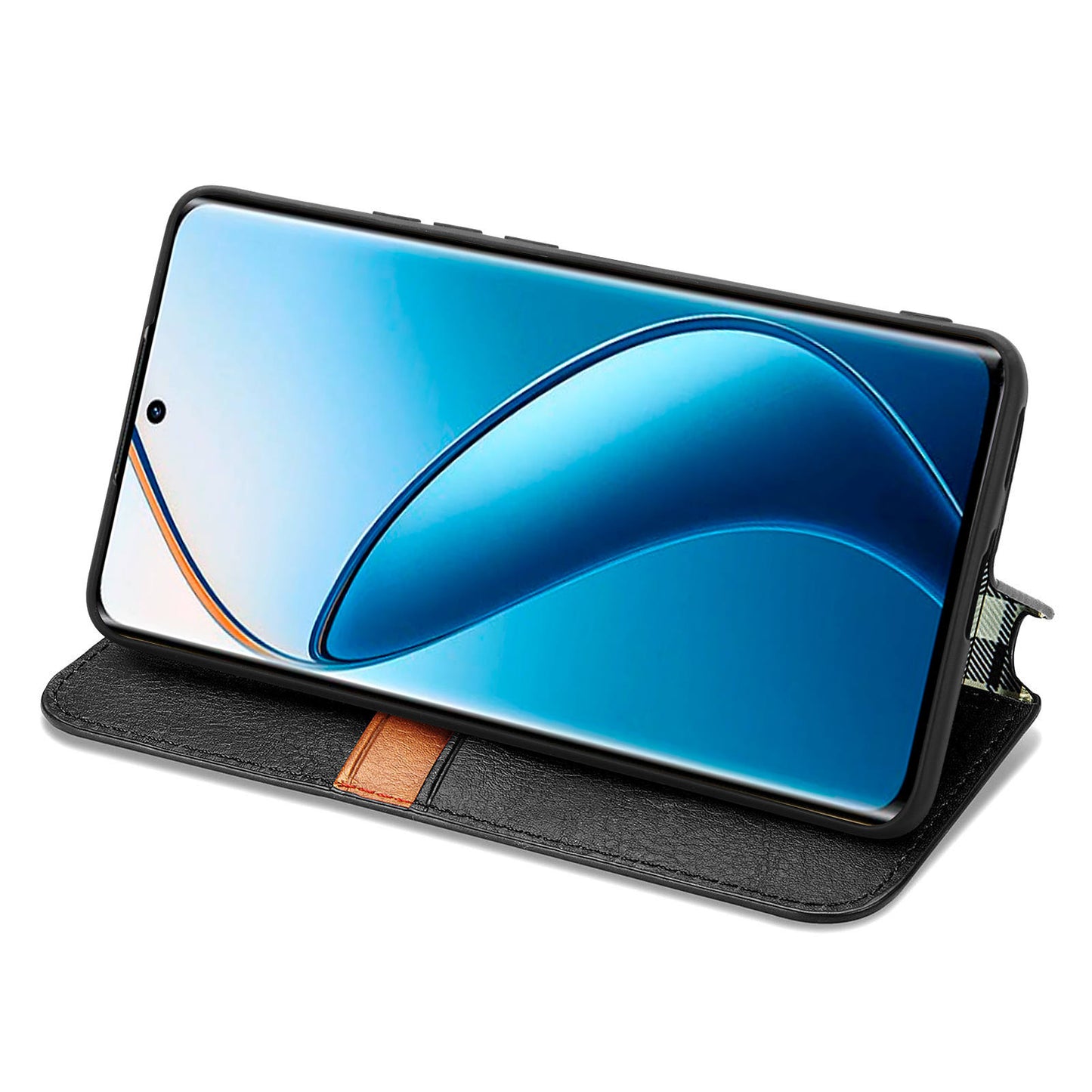 For Realme 12 Pro 5G / 12 Pro+ 5G Case Rhombus Imprinted Leather Phone Wallet Cover - Black