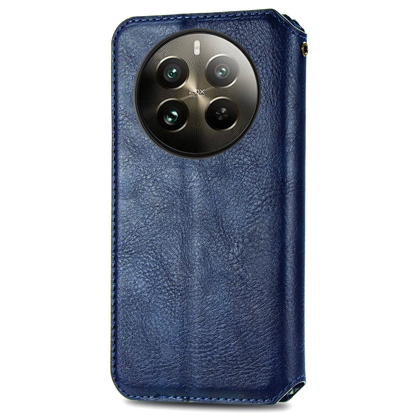 For Realme 12+ 5G Case Stand Wallet Rhombus Leather Phone Cover Magnetic Closing - Blue