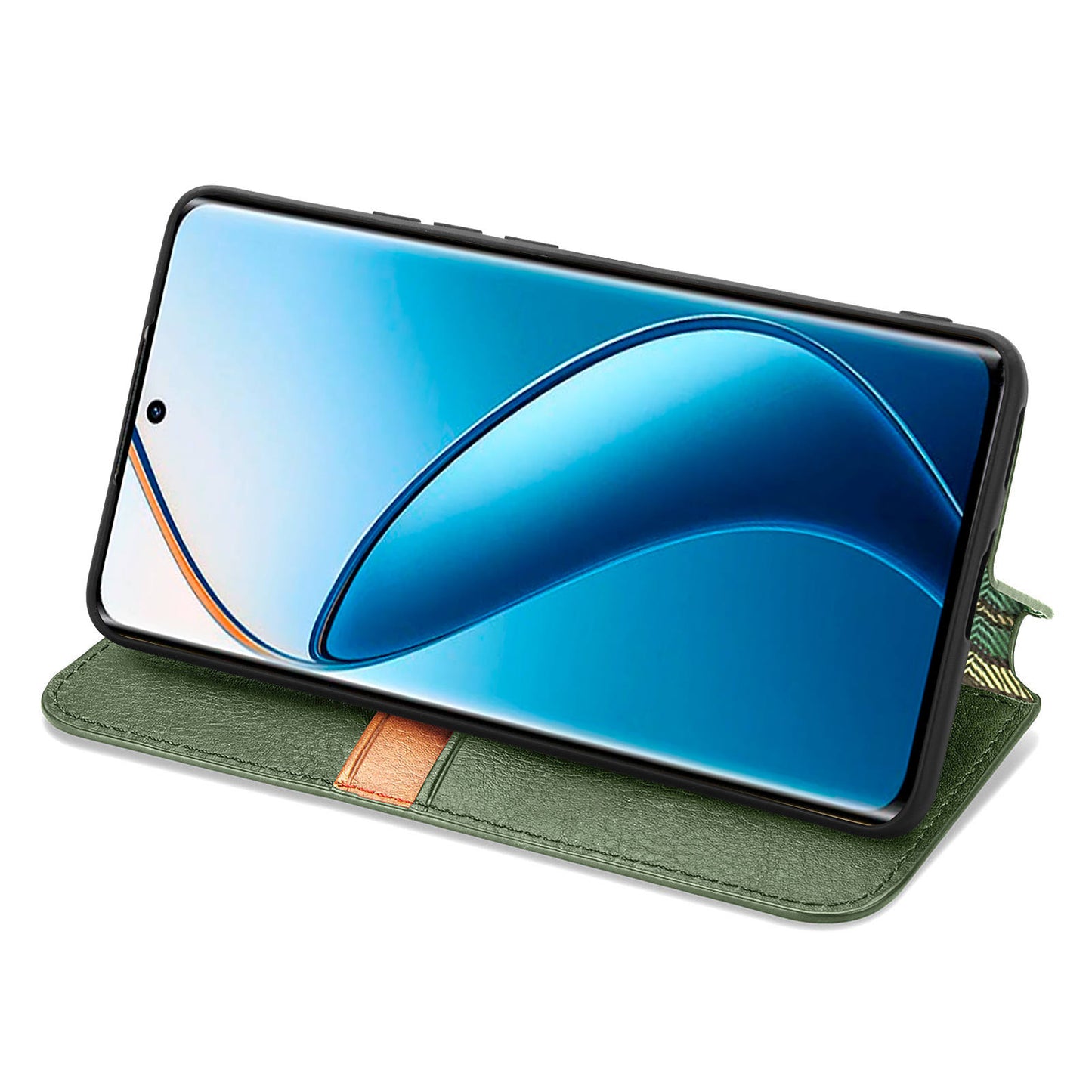 For Realme 12+ 5G Case Stand Wallet Rhombus Leather Phone Cover Magnetic Closing - Green