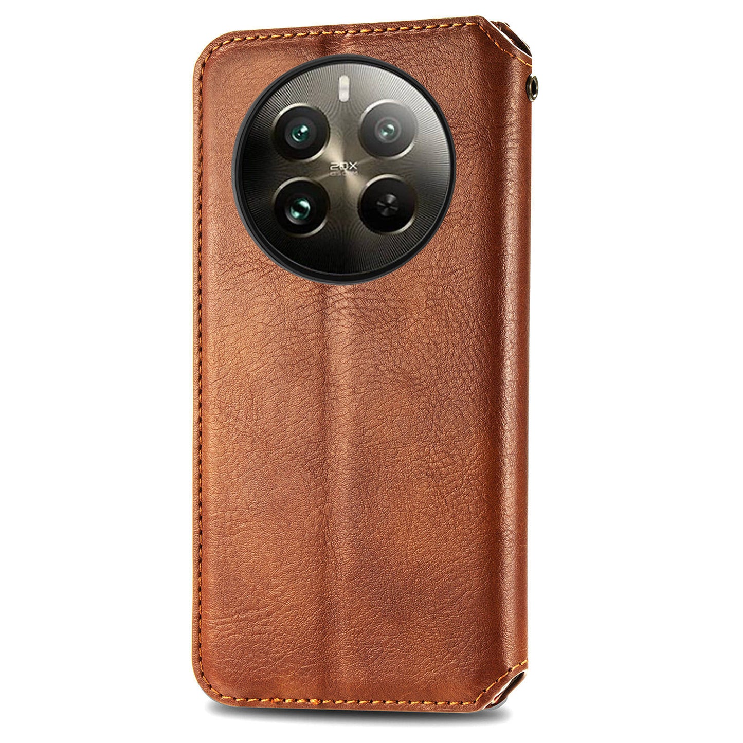 For Realme 12+ 5G Case Stand Wallet Rhombus Leather Phone Cover Magnetic Closing - Brown