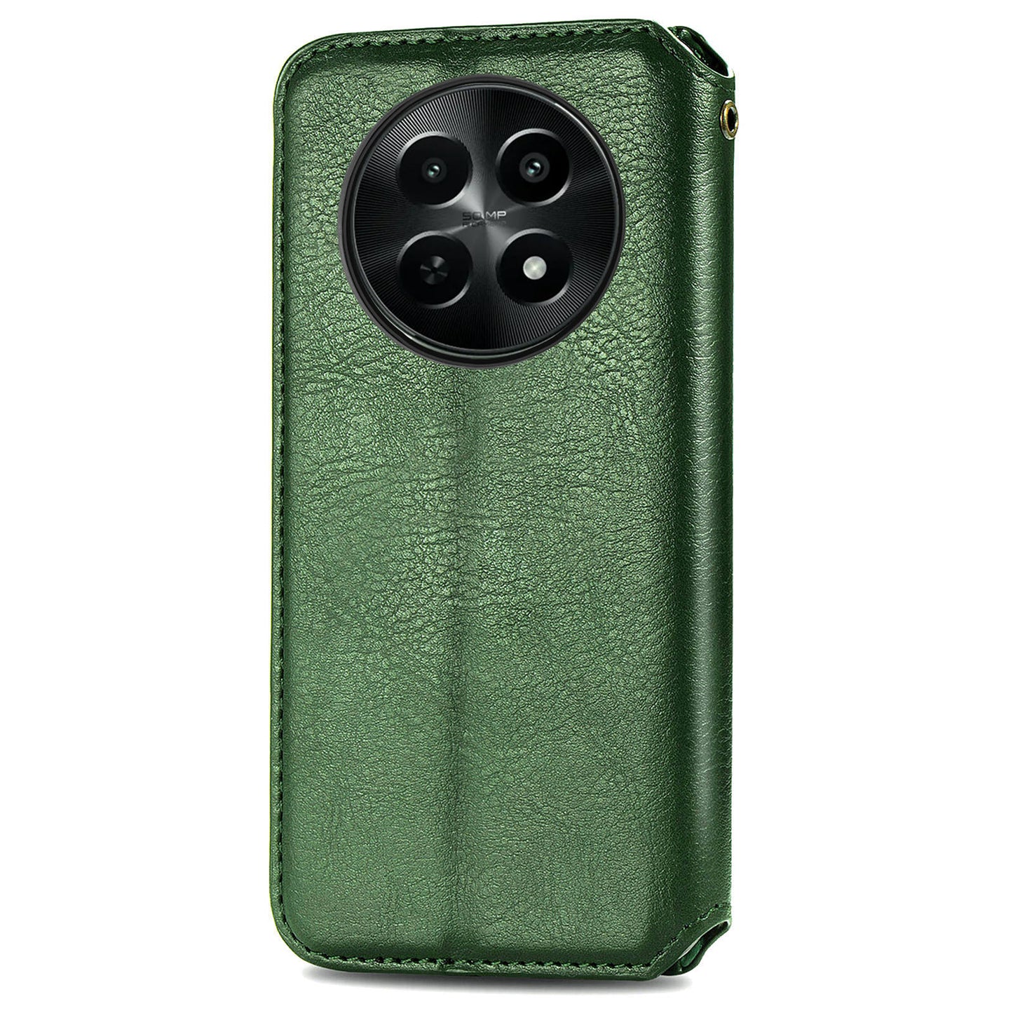 For Realme 12 Case Wallet Rhombus PU Leather Stand Flip Phone Cover - Green