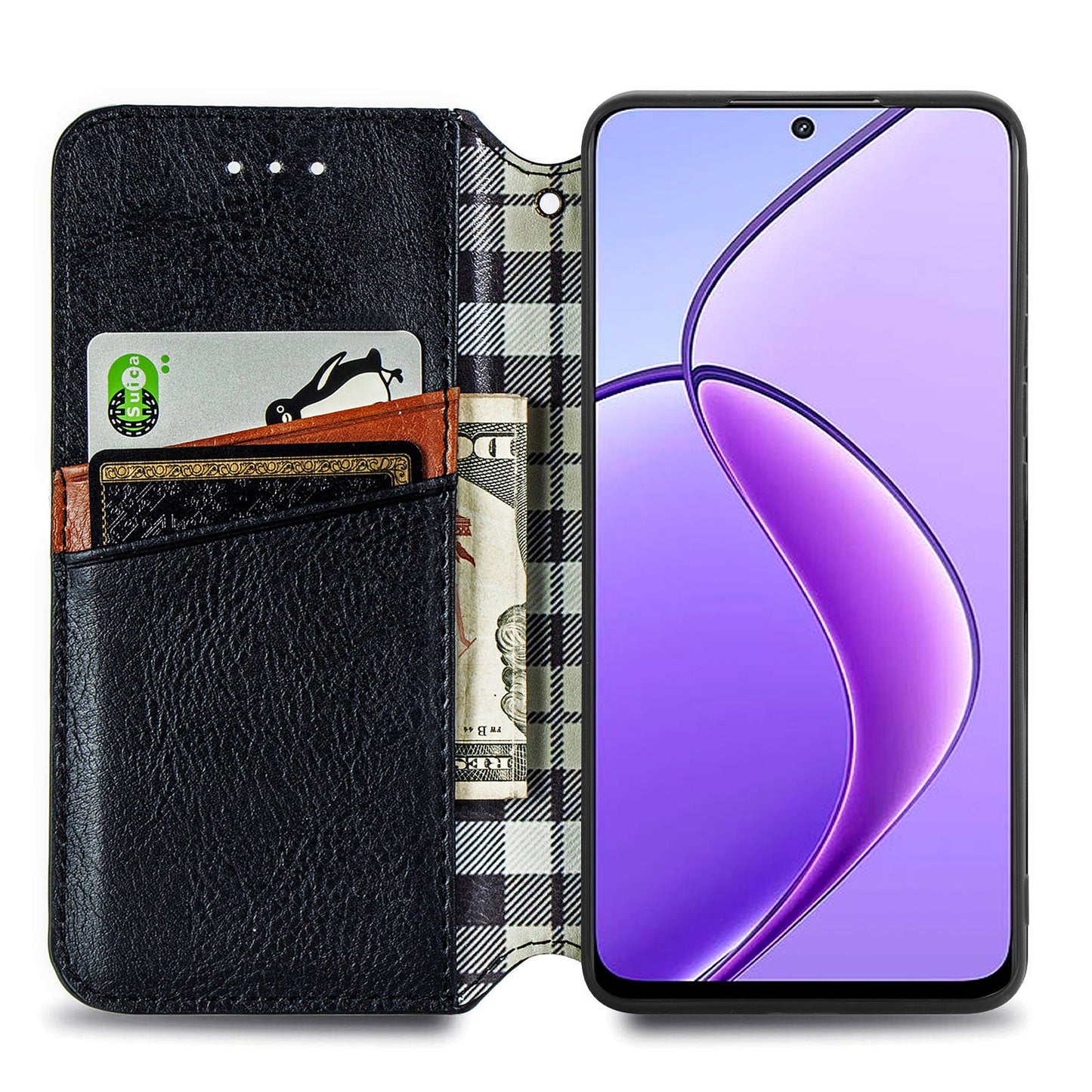 For Realme 12 Case Wallet Rhombus PU Leather Stand Flip Phone Cover - Black