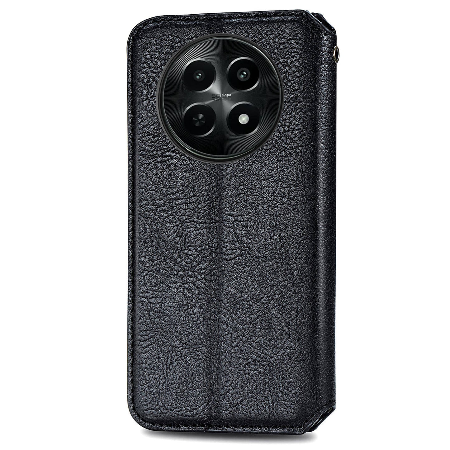 For Realme 12 Case Wallet Rhombus PU Leather Stand Flip Phone Cover - Black
