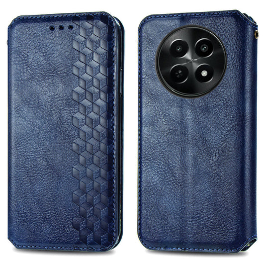 For Realme 12 Case Wallet Rhombus PU Leather Stand Flip Phone Cover - Blue