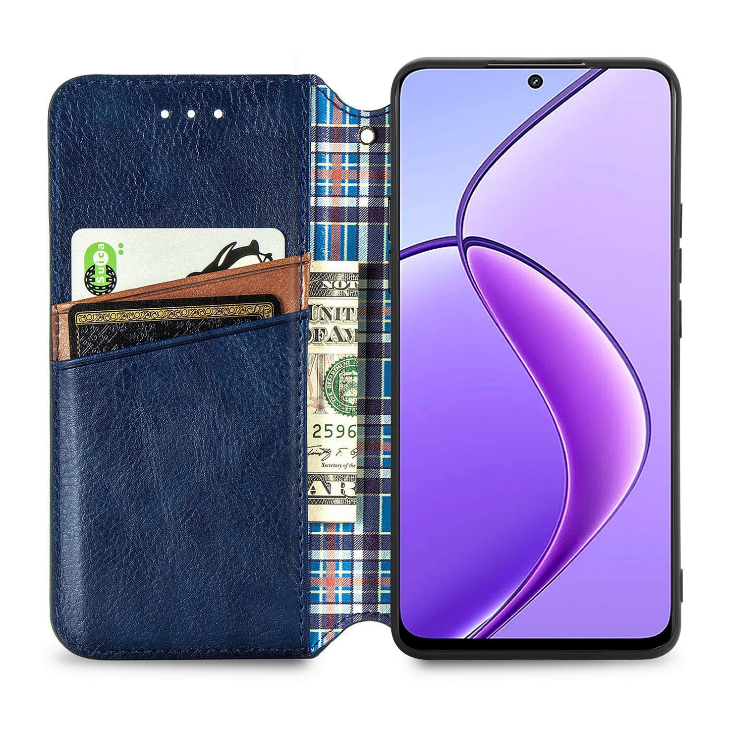 For Realme 12 Case Wallet Rhombus PU Leather Stand Flip Phone Cover - Blue