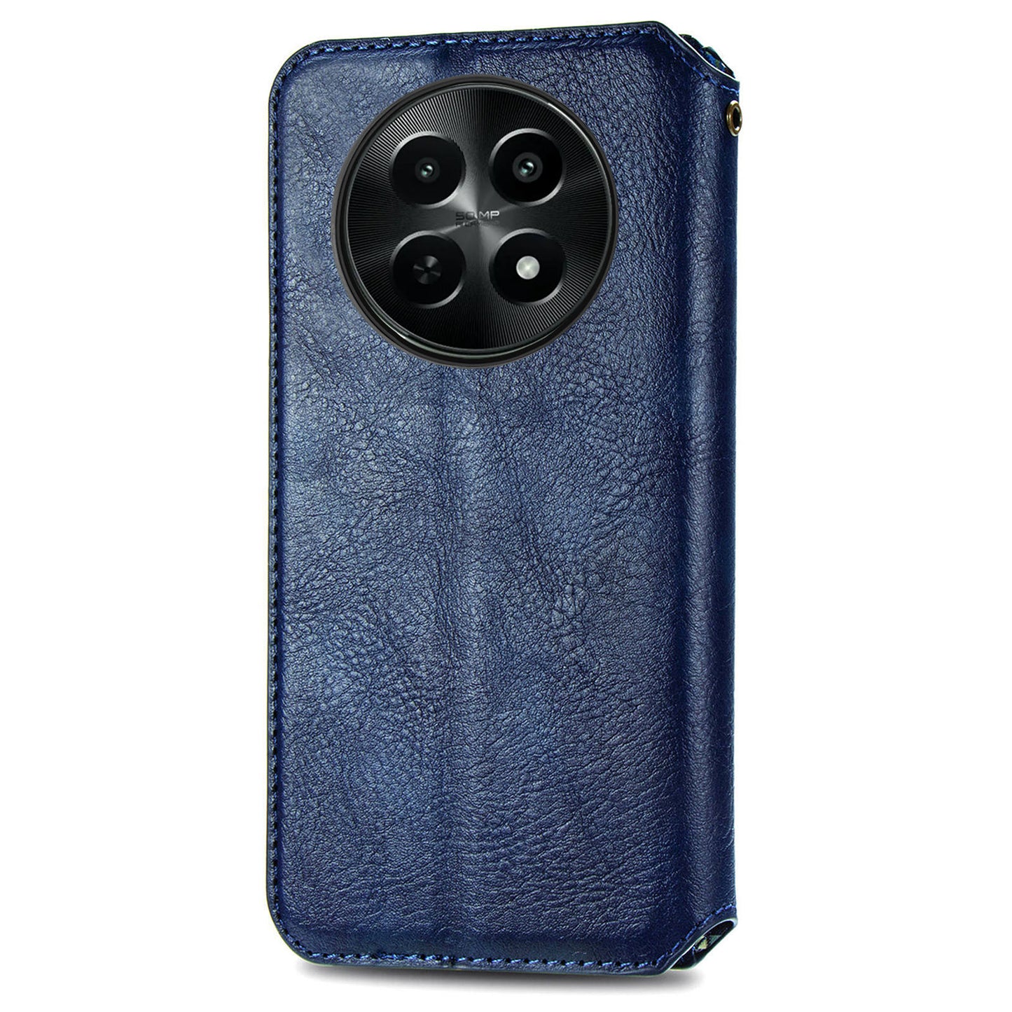 For Realme 12 Case Wallet Rhombus PU Leather Stand Flip Phone Cover - Blue
