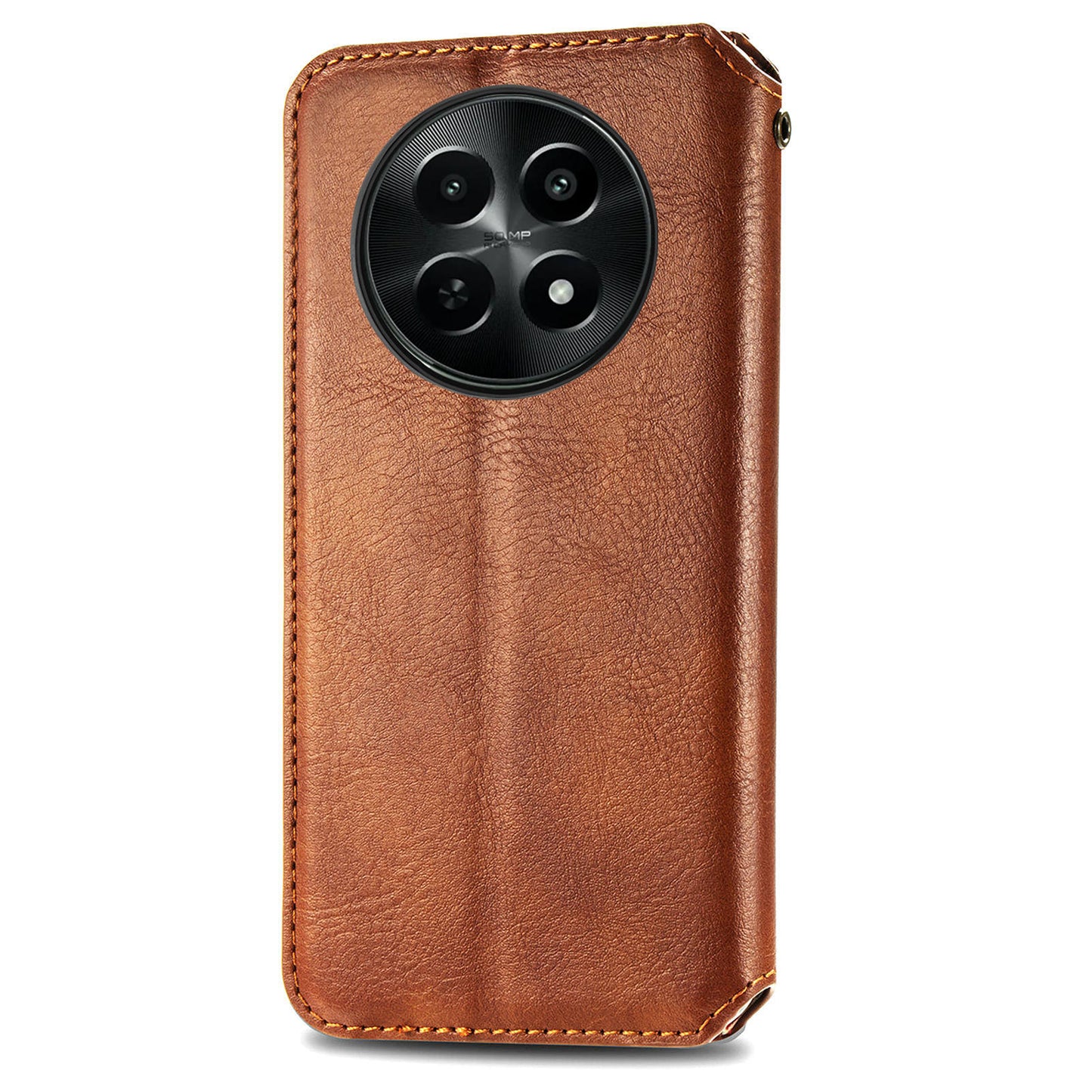 For Realme 12 Case Wallet Rhombus PU Leather Stand Flip Phone Cover - Brown