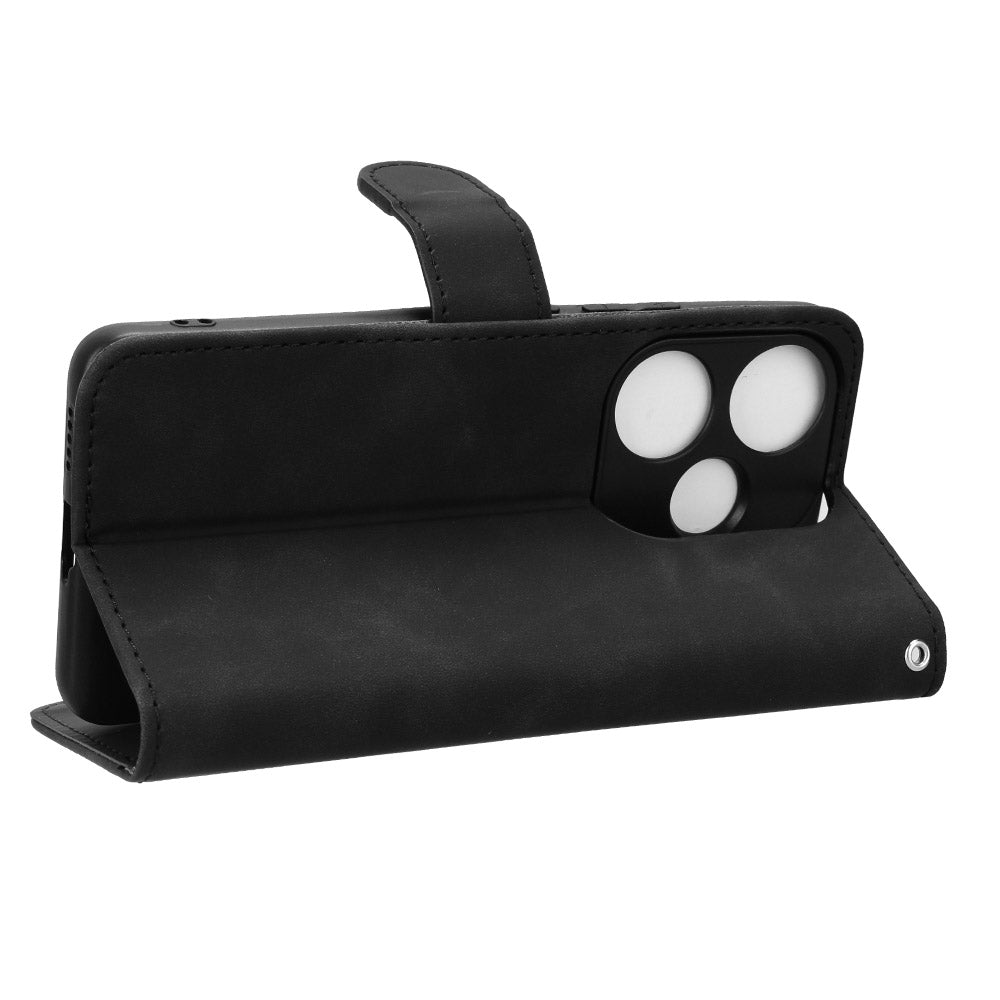 For Xiaomi Redmi Turbo 3 5G Case Skin Touch Feeling Leather Wallet Stand Phone Cover - Black