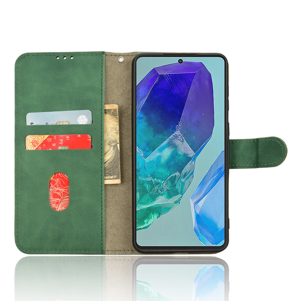 For Samsung Galaxy M55 5G Case PU Leather Wallet Flip Phone Cover Skin-touch Texture - Green