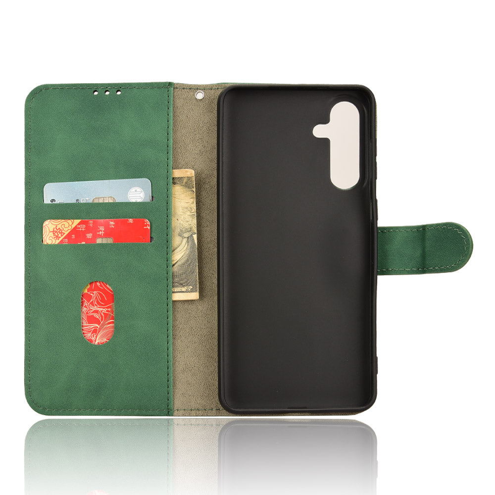 For Samsung Galaxy M55 5G Case PU Leather Wallet Flip Phone Cover Skin-touch Texture - Green