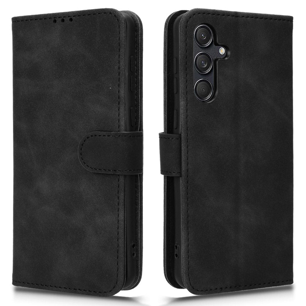 For Samsung Galaxy M55 5G Case PU Leather Wallet Flip Phone Cover Skin-touch Texture - Black