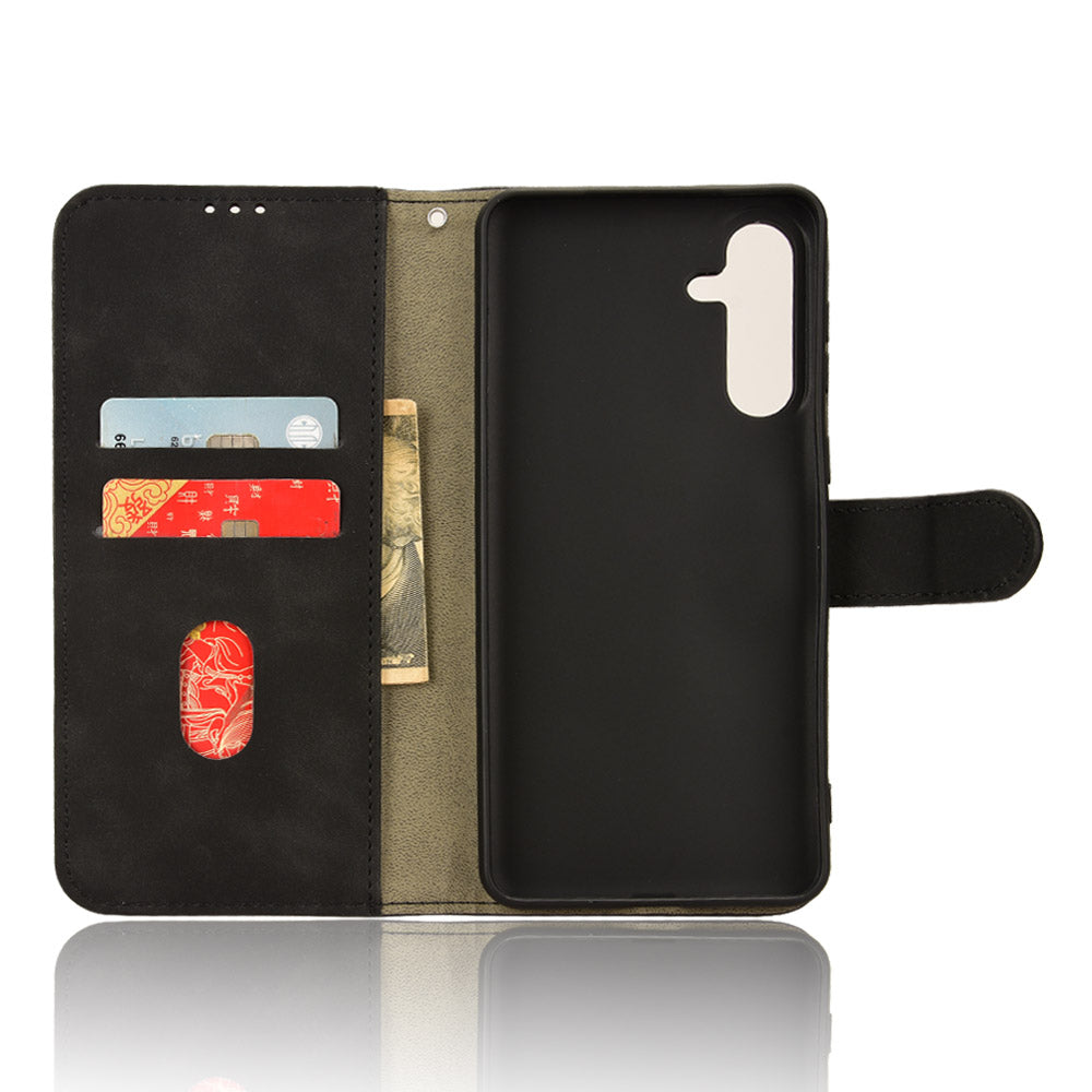 For Samsung Galaxy M55 5G Case PU Leather Wallet Flip Phone Cover Skin-touch Texture - Black
