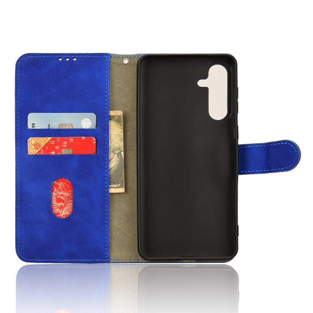 For Samsung Galaxy M55 5G Case PU Leather Wallet Flip Phone Cover Skin-touch Texture - Blue